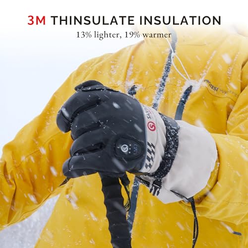 Image of SAVIOR HEAT Heated Gloves for Men Women 2.0, App Electric Rechargeable Ski Gloves with 3M Thinsulate, PD 20W Fast Charging & 12H Runtime, Waterproof Goatskin Skiing Motorcycle Outdoor