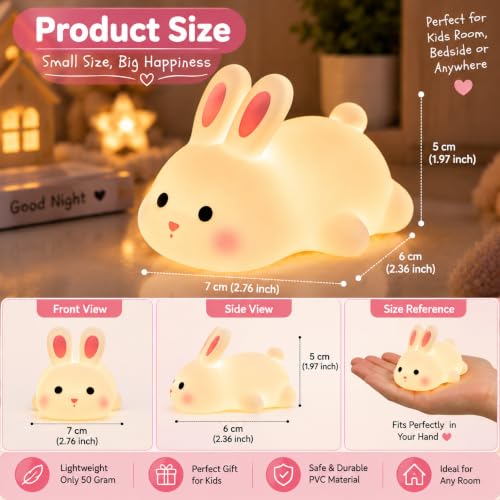 Image of Cubbie Cute Sleeping Panda & Naughty Bunny LED Night PVC Light Combo Pack of 2 | Soft Warm White Nursery Bedside Lamp (Sleeping Panda & Bunny)