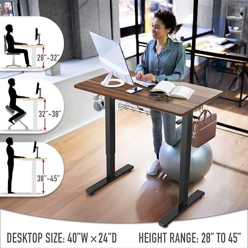 Image of SHW 40-Inch Electric Height Adjustable Standing Desk with Drawer, Memory Preset and Cable Management Tray, Walnut