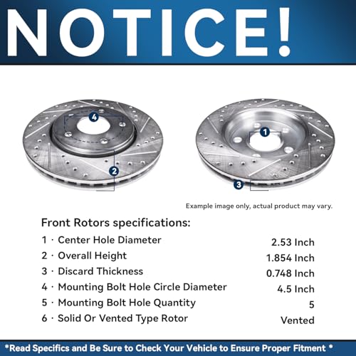 Image of Detroit Axle - Front Brake Kit for 2006-2011 Honda Civic, Drilled & Slotted Brake Rotors 2007 2008 2009 2010 Ceramic Brakes Pads Replacement
