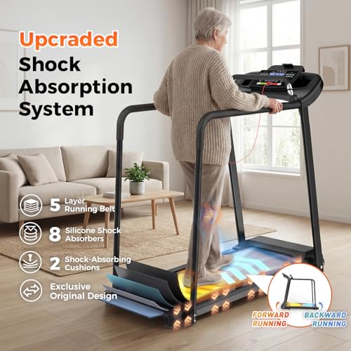 Image of Lastforever Walking Treadmill with Extended Handrails & Bidirectional Belt, 2.5HP Quiet Motor, 0.5-6 MPH, 310 lbs Capacity, Compact Treadmill for Home Seniors
