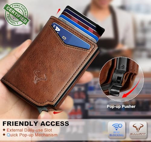 Image of BULLIANT Men Wallet Leather Wallet Card Holders Money Clip for Men 10Cards-Magnetic Flip on Metal Case