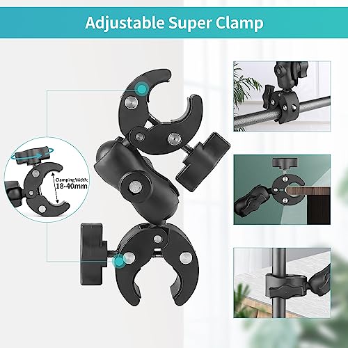 Double Clamp Mount Umbrella Chair Clamp with 360° Magic Arm, Umbrella Holder Clip for Chair Wheelchair Stroller Light Stand, Photography Reflector, Motorcycle, Live Scope Pole, Photo Boom Stand - Image 5