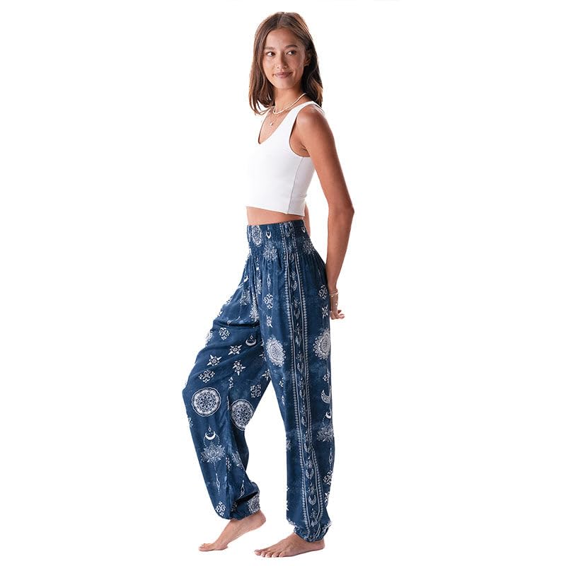 Image of Lotus and Luna Women's Harem Pants Thai Pants for Beach & Lounge High Waisted Flowy Boho Pants Genie Pants Yoga Pants
