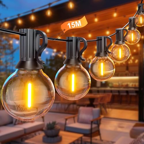 BokiHuk Guirlande Lumineuse Exterieure 15M, Guirlande Guinguette avec G40 25+1 LED Ampoules, Raccordable Guirlande Exterieur pour Terrasse Eté Jardin Patio...