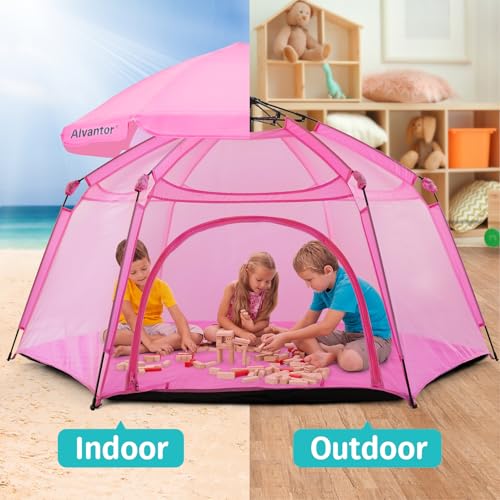 Alvantor® Pop Up Playpen 7'x7'x44”Baby Playpens Large Kids Play Tent Portable, Foldable Playpen Indoor/Outdoor Mesh Play Yard, Infant Mosquito Net, UV SPF 50+ Sunshade, Soft Foam Floor, Pink by Alvantor - Image 6