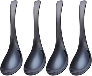Cucharas de sopa Cucharas de mesa de acero inoxidable con espejo de color, cucharas de sopa gruesas y pesadas, cucharas de mesa, juego de 4 Para el hogar y la cocina (Color : Negro, Size : M)