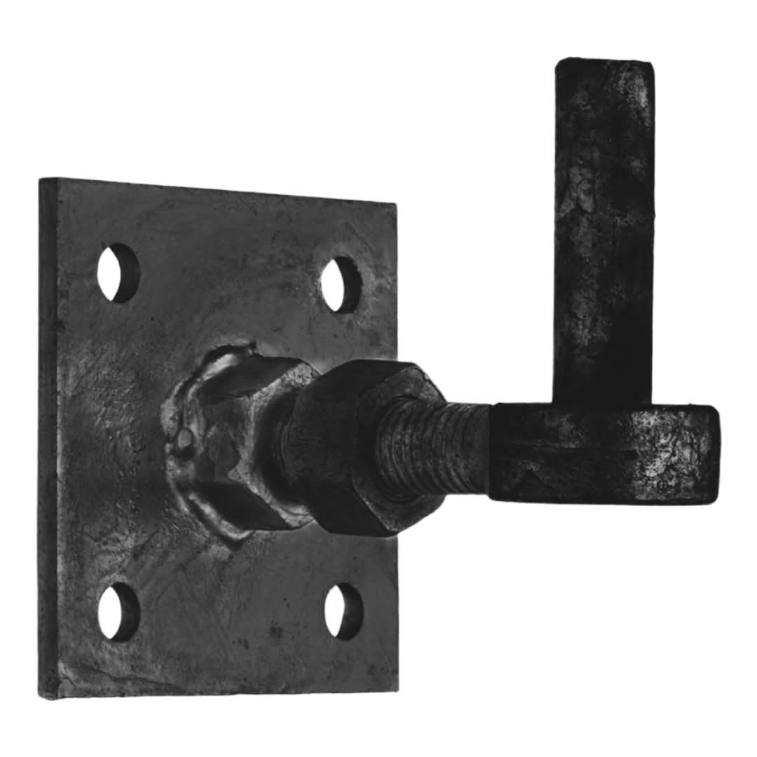 Heavy Duty Black Adjustable Hook on Plate, 19mm Pin Diameter, Square 100mm (4" x 4") Plate, Iron Hinge for Farm, Field, Driveway and Stable Gates