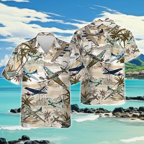 Aircarft Aviation Hawaiian Shirts for Men - Airplane Button Down Mens Hawaiian Shirts Short Sleeve SR1502