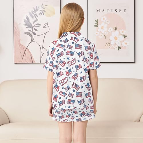 ALAZA Cartoon American Flag Star Striped Satin Pajamas Set Short Sleeve Button Down Sleepwear Summer Pjs 2 Piece4