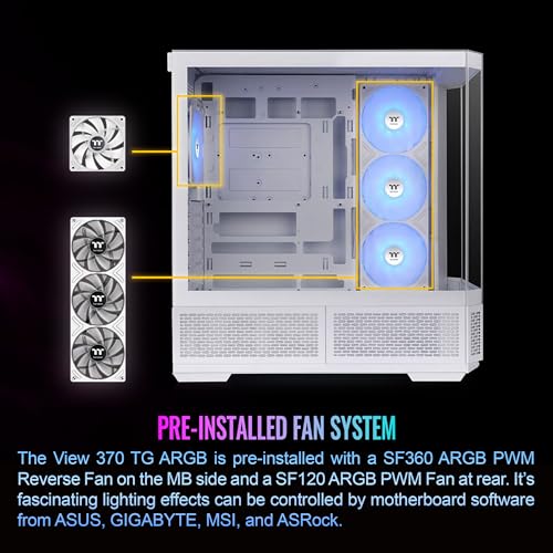 Image of Thermaltake View 370 TG ARGB Mid Tower; 1x360mm & 1x120 ARGB PWM Fans Included; 360mm Rad Support; 420mm GPU Clearance; Hidden Connector Support (ATX /mATX); Vertical GPU Support;Snow; CA-11N-00M6WN-00