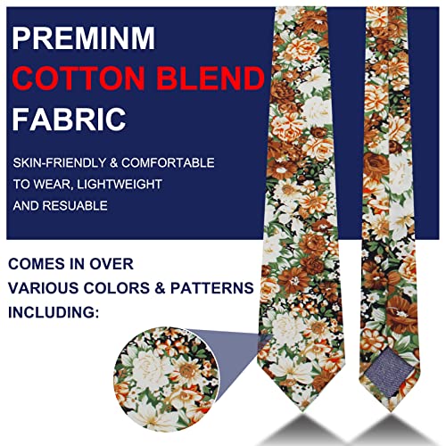 Image of Mantieqingway Floral Ties for Men Skinny Cotton Tie Flower Necktie