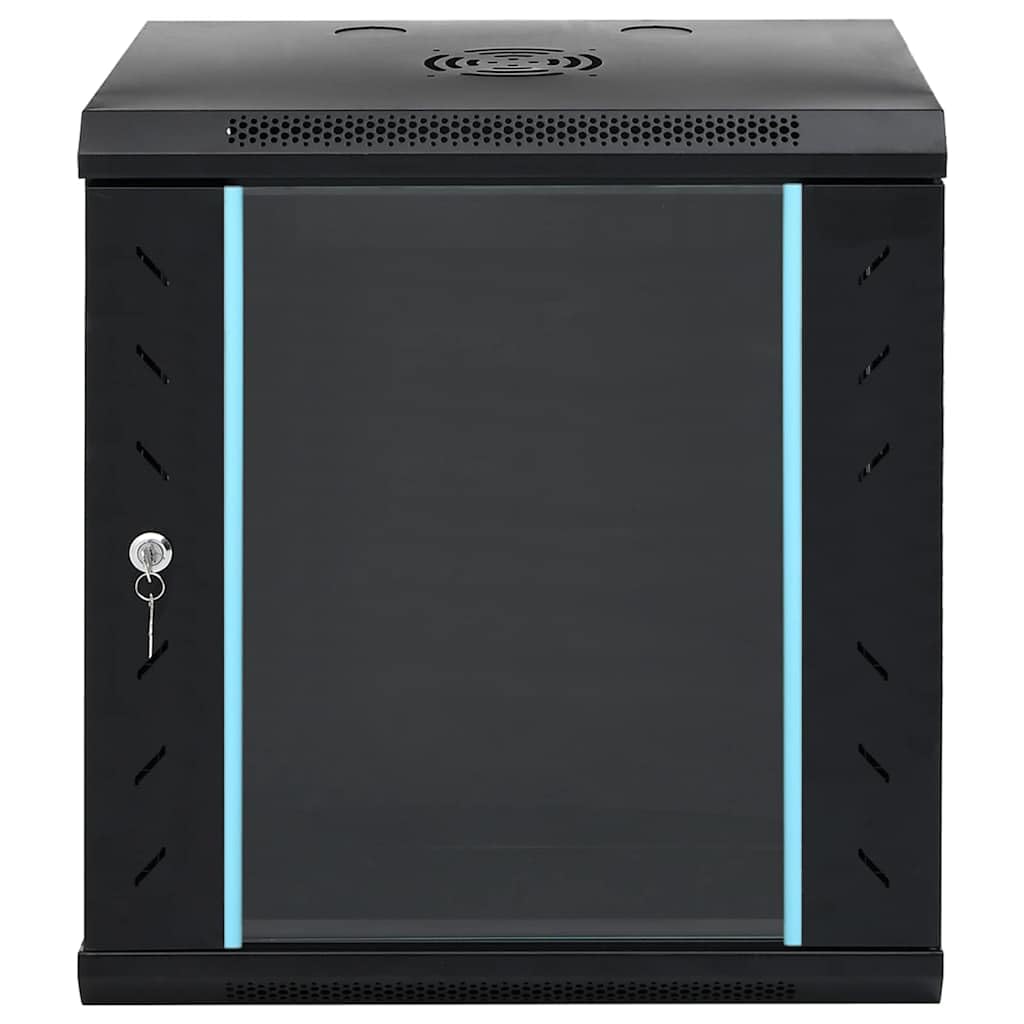 Armadio di rete da parete, 53 x 45 x 60 cm, armadio server in acciaio con porta in vetro di sicurezza, armadietto dati per ufficio e infrastrutture IT, distributore a parete chiudibile a chiave, nero