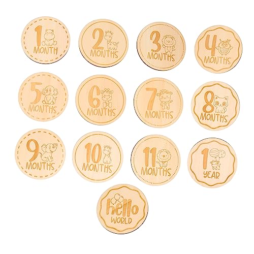 HONITANO 13個カード型 ベビー成長記録 木製 里程碑マーカー カートゥーン動