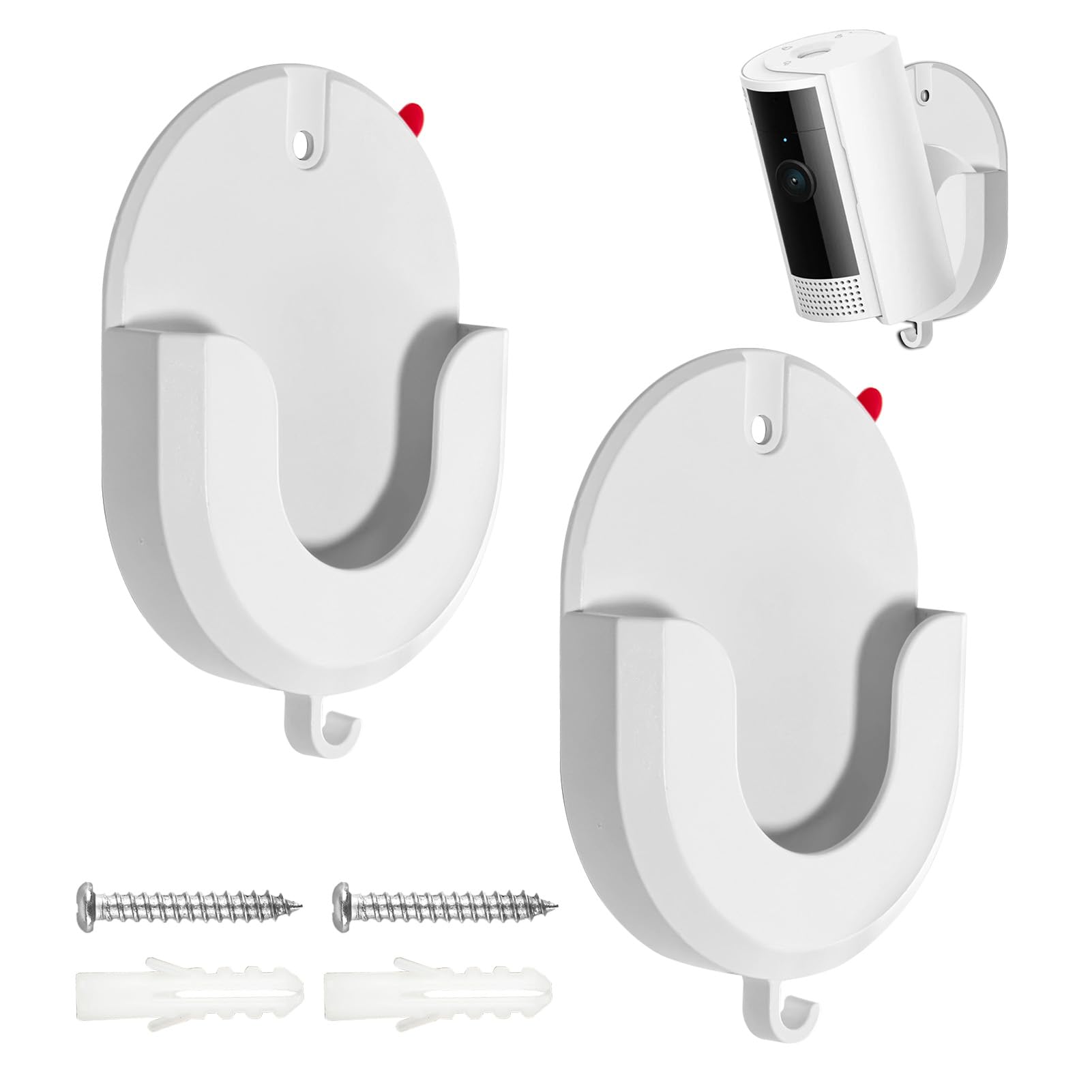 No Drill Indoor Camera Wall Mount Bracket 2 Packs - Strong Adhesive Damage-Free Installation for Wireless Home Security CCTV Accessories, White