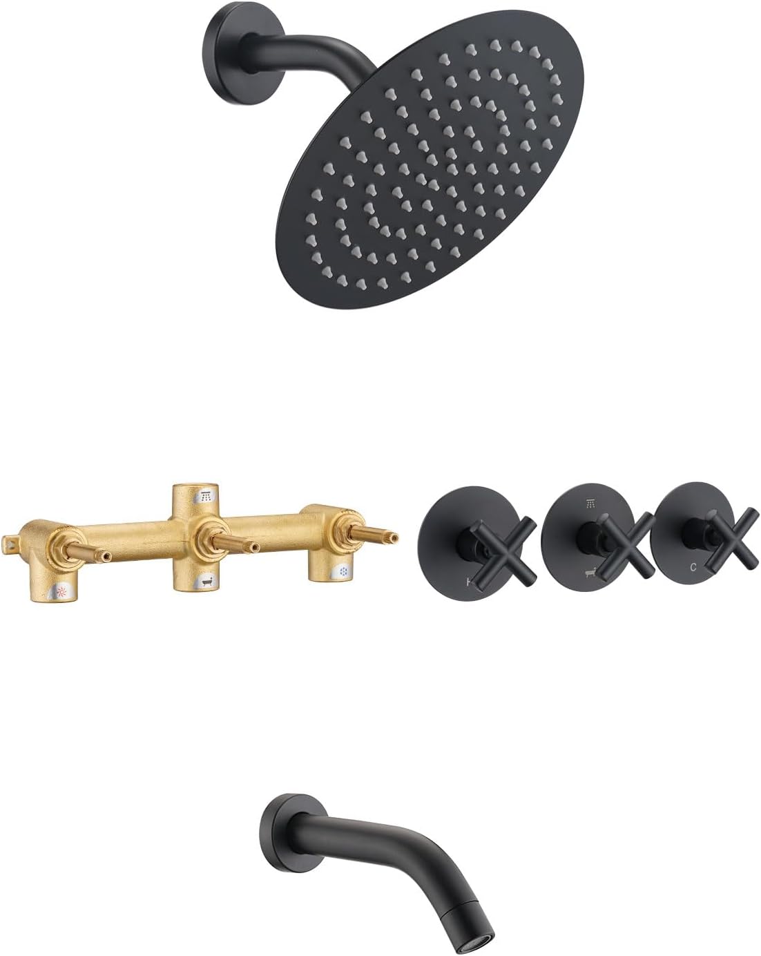 PROOX Tub Shower Faucet Set with 3 Handles, 8 Inch Rain Shower Head ...