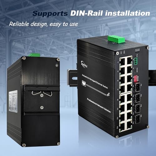 Image of 16-Port Gigabit Network Switch with 4 SFP Slot, L2+ Managed PoE Ethernet Switch, Support IEEE802.3af /at, Ring Network, VLAN, STP /RSTP, Plug and Play, Din Rail Installation