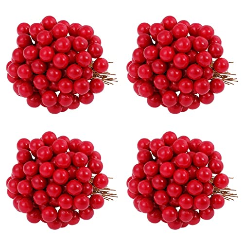 Artificial Berries, 100 Pcs 10mm Artificial Red Holly Berry for Christmas Tree Decorations Garland DIY Craft Wreath Making Supplies