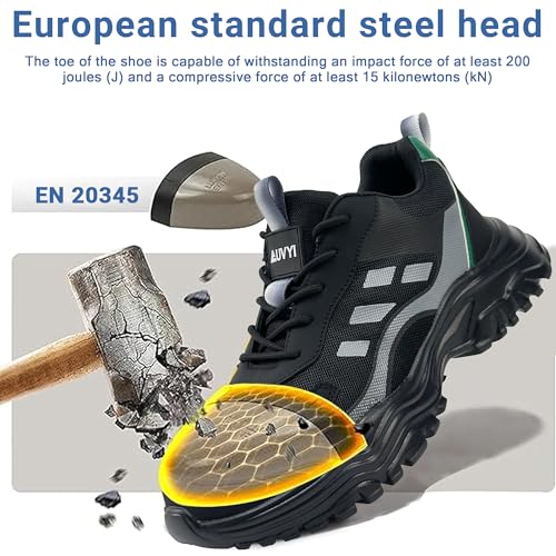 Image of Steel Toe Work Shoes for Men - Non Slip Wide Toe Lightweight Safety Shoes Breathable Slip Resistant Construction Industrial Work Safety Sneakers