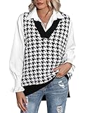 Zeagoo Women's Sweater Vests V Neck Sleeveless Pullover Knitted Tops Houndstooth Black and White