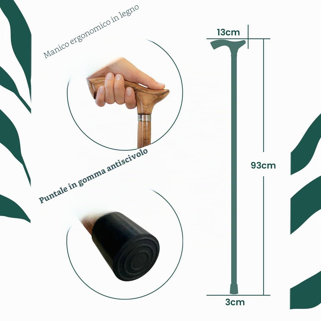 Flexor - Bastone da Passeggio in Legno di Faggio | Ergonomico e Elegante | Sostegno Affidabile per Adulti | Punta Sicura Ø20mm | Bastone Ergonomico | Bastone Legno da Passeggio, Legno di Faggio