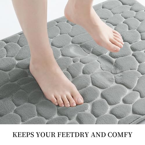Image of YIHOUSE Memory Foam Bath Mat Cobblestone Bathroom Rugs Super Water Absorbent Bath Mats for Bathroom Machine Washable Bath Rugs(17x24,Light Gray)