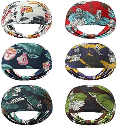 Rapotti 6 Pack Boho Headbands For Women Fashion Wide Headbands Sports Sweat Absorbing Stretch Non-Slip Bandanas Printed Hair Accessories Band