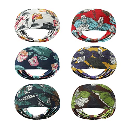 Rapotti 6 Pack Boho Headbands For Women Fashion Wide Headbands Sports Sweat Absorbing Stretch Non-Slip Bandanas Printed Hair Accessories Band #TOP15