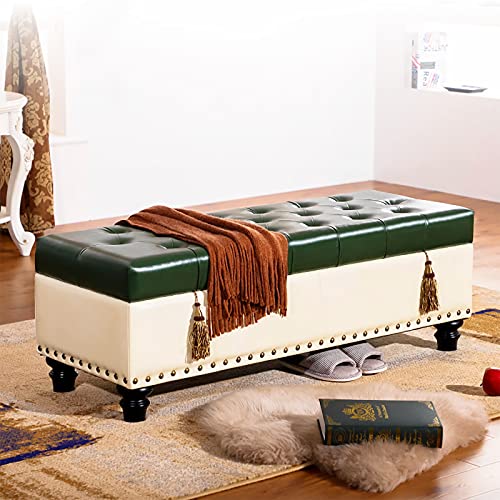 Pouf moderne en similicuir crème et vert, l'excellence du mobilier durable