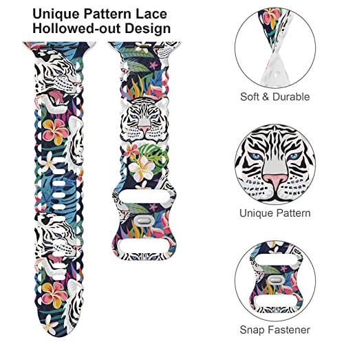 Image of Compatible with Apple Watch Band 41mm 40mm 38mm 49mm 45mm 44mm 42mm Women Girl, Tiger Print Lace Hollow-out Soft Silicone Sport Bands For iWatch Ultra SE Series 10 9 8 7 6 5 4 3 2, Tig-38