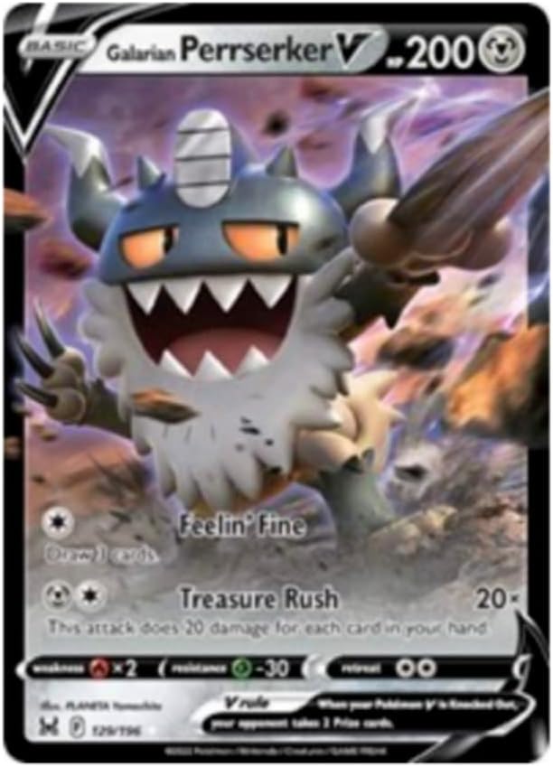 Pokemon –Galarian Perrserker V – 129/196 – Lost Origins – Ultra Rare Card