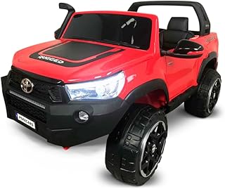 Coche elctrico de 2 plazas 4 x 12 V Toyota Hilux Rojo Metalizado, Asiento Piel, Ruedas Goma, Pantalla MP4