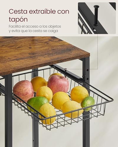 Miniatura 8 de Vasagle Estantería De Cocina Con Enchufes, Estantería De Panadería, Barra De Café, 8 Ganchos En S, Cesta, Especiero, 40 X 90 X 165,5 Cm, Marrón Rústico Y Negro Tinta Kks031k11