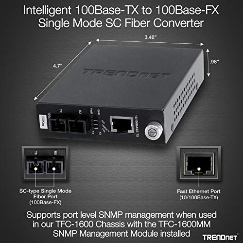 Image of TRENDnet Intelligent 10 /100Base-TX to 100Base-FX Single Mode SC Fiber Media Converter (60Km /37.3 Miles), Auto-Negotiation, RJ-45 Port, Fiber to Ethernet Converter,Lifetime Protection, TFC-110S60i