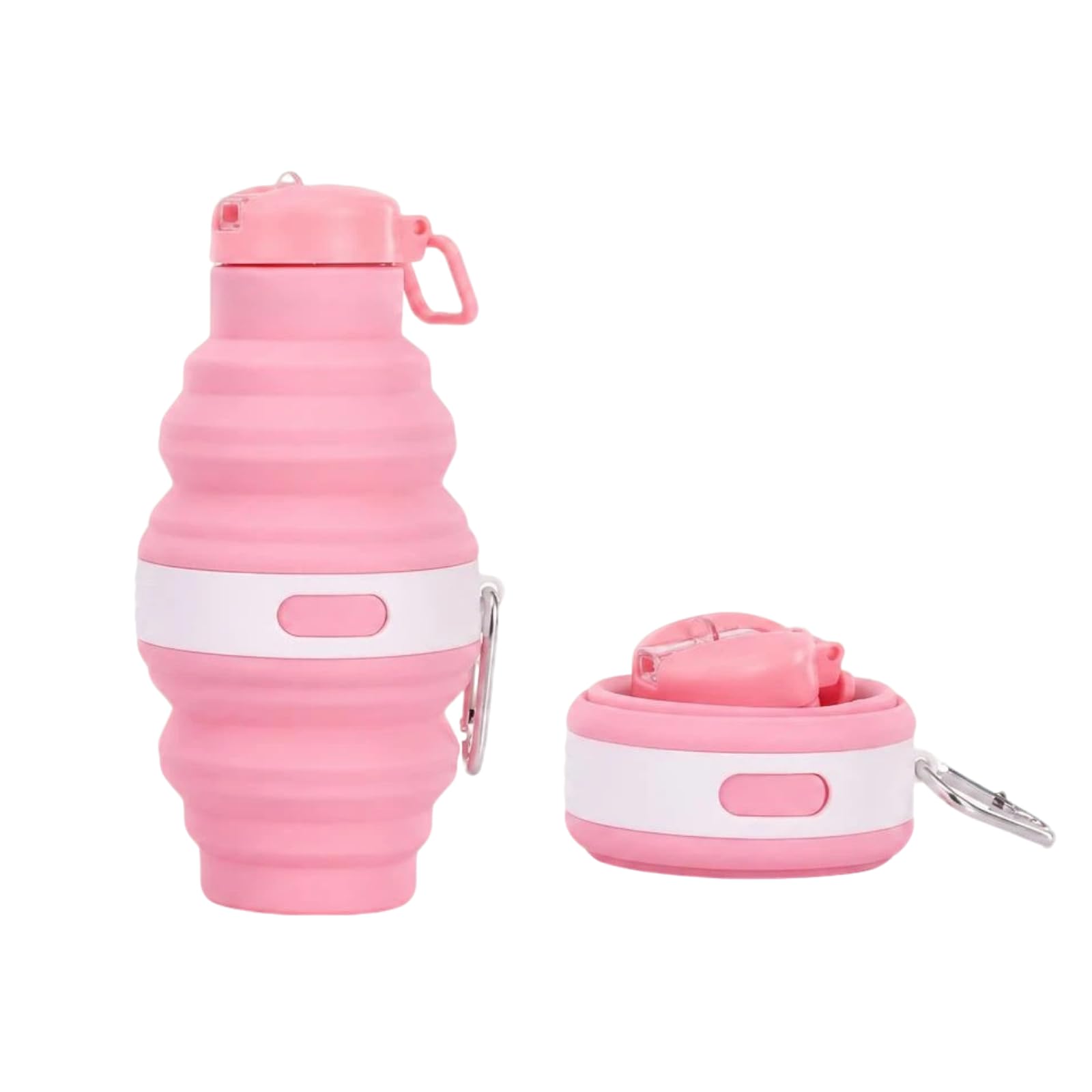 Nerciony Collapsible Water Bottle 475ml, Silicone Foldable Water Bottle with Flip-Top Spout & Carabiner, Leakproof Travel Water Bottle for Hiking Camping Gym Outdoor Sports (Pink)