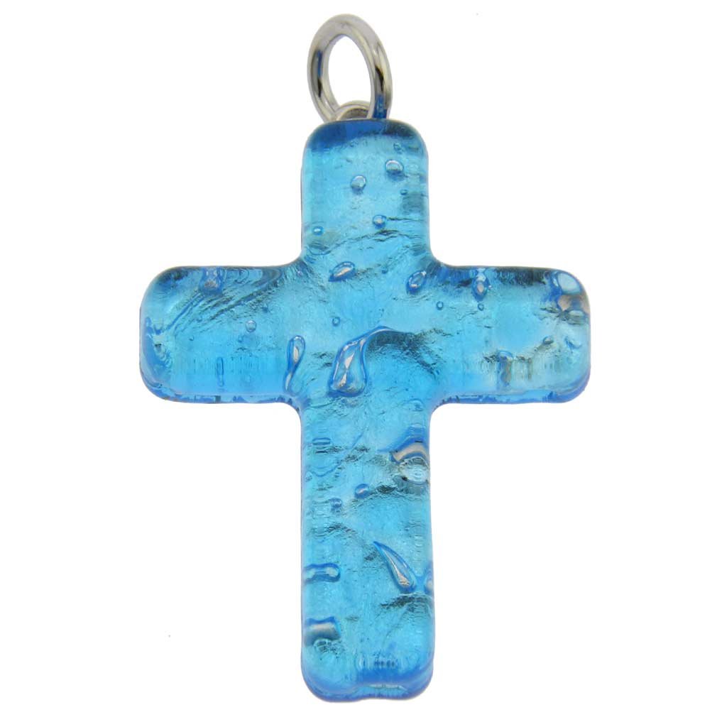 Glass Of Venice Silver,Aqua Murano Glass Venetian Reflections Cross Pendant - Aqua Silver