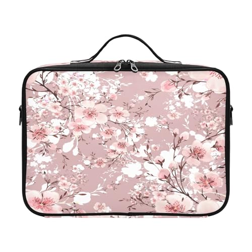zyrtty Travel Makeup Train Case Spring Cherry Blossoms Pink Flower Cosmetic Organizer Portable Storage Bag with Adjustable Dividers for Cosmetics Brushes Toiletry Jewelry Digital Accessories