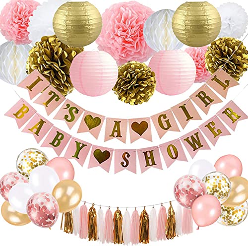 It's a Girl Baby Shower Set, Luftballons und Papierdekorationen, Banner, Quaste, Papierblumen Cover