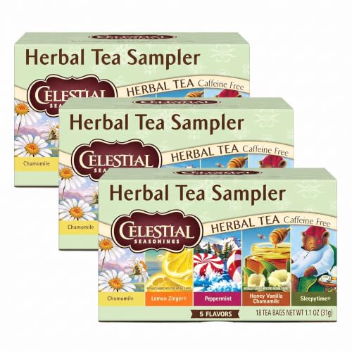 Celestial Seasonings Herbal Tea, Tea Sampler, 18 Count (Pack of 3)