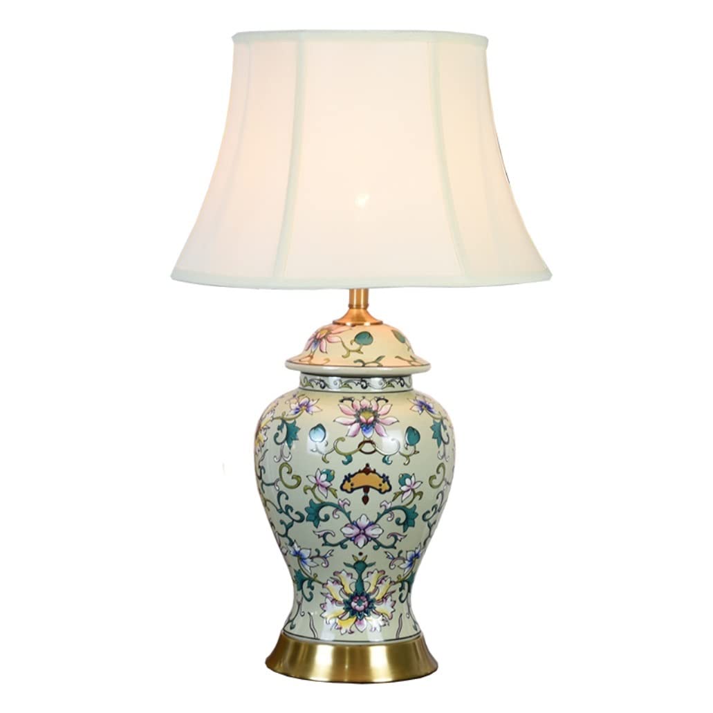 SGKOMN Desk Lamps For Reading Floral Table Lamp Chinese Ceramic Vase Bedside Desk Nightstand Lamp For Bedroom Living Room Office College Lamps For Living Room-C-Dimmer