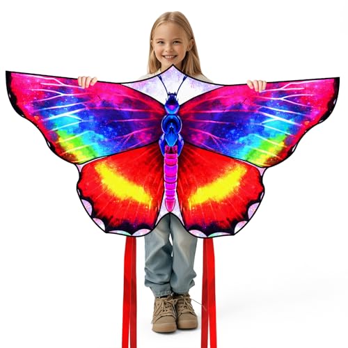 FejoHify Butterfly Kite Kids Adults Easy to Fly Assemble Ages 4-8 8-12 Single line String Handle 210t Ripstop Nylon Fabric Beach Park Outdoor Activities (Multi-Color)