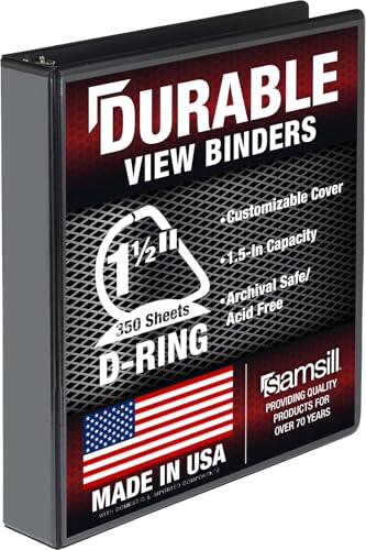 Samsill Durable 1.5 inch 3 Ring Binder D Ring Binder 100% Recycled Chipboard Black