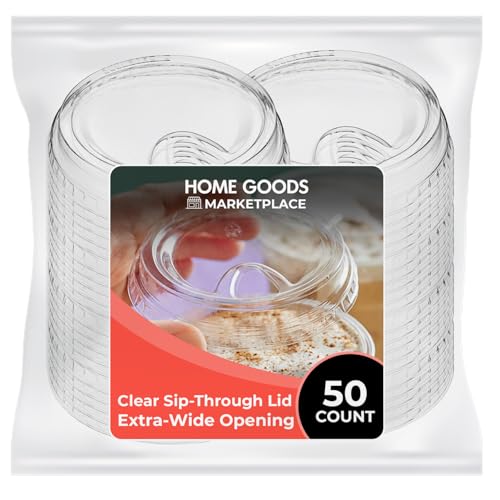 Clear Sip-Through Lids with Extra-Wide Opening (50 Pack) – Fits 4 Inch Cups – PET Plastic, Spill-Resistant, Ideal for Iced Coffee, Bubble Tea, Smoothies, Cold Drinks