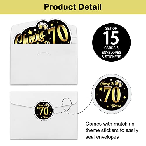 Rewidparty Black Gold 70Th Birthday Party Invitations With Envelopes & Stickers（Set Of 15） Cheers To 70 Years Shaped Fill-In Invitations 70Th Party Invites Cards Birthday Anniversary Party Supplies #TOP3