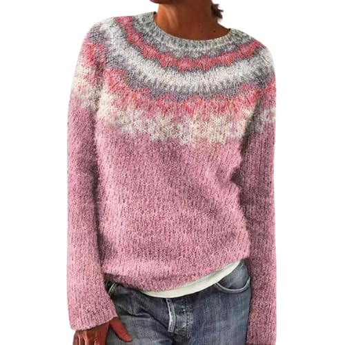 Women's Boho Knitted Sweater Oversize Casual Loose Crewneck Long Sleeve Lightweight Fall Clothes Pullover Tops