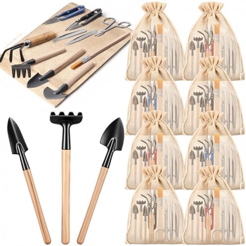 8 Sets Kids Mini Gardening Tools with Storage Bags Succulent Potting Planting Kit Indoor with Metal Rake Trowel and Shovel Small Gardening Tools for Cultivating Weeding Transplanting