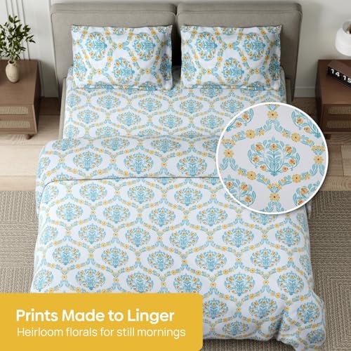 Image of Haus & Kinder King Size Bedsheet for Double Bed with 2 Pillow Covers 108 x 108 Inches | 186 TC Cotton Bedsheet for King Size Bed - Amber Orchard