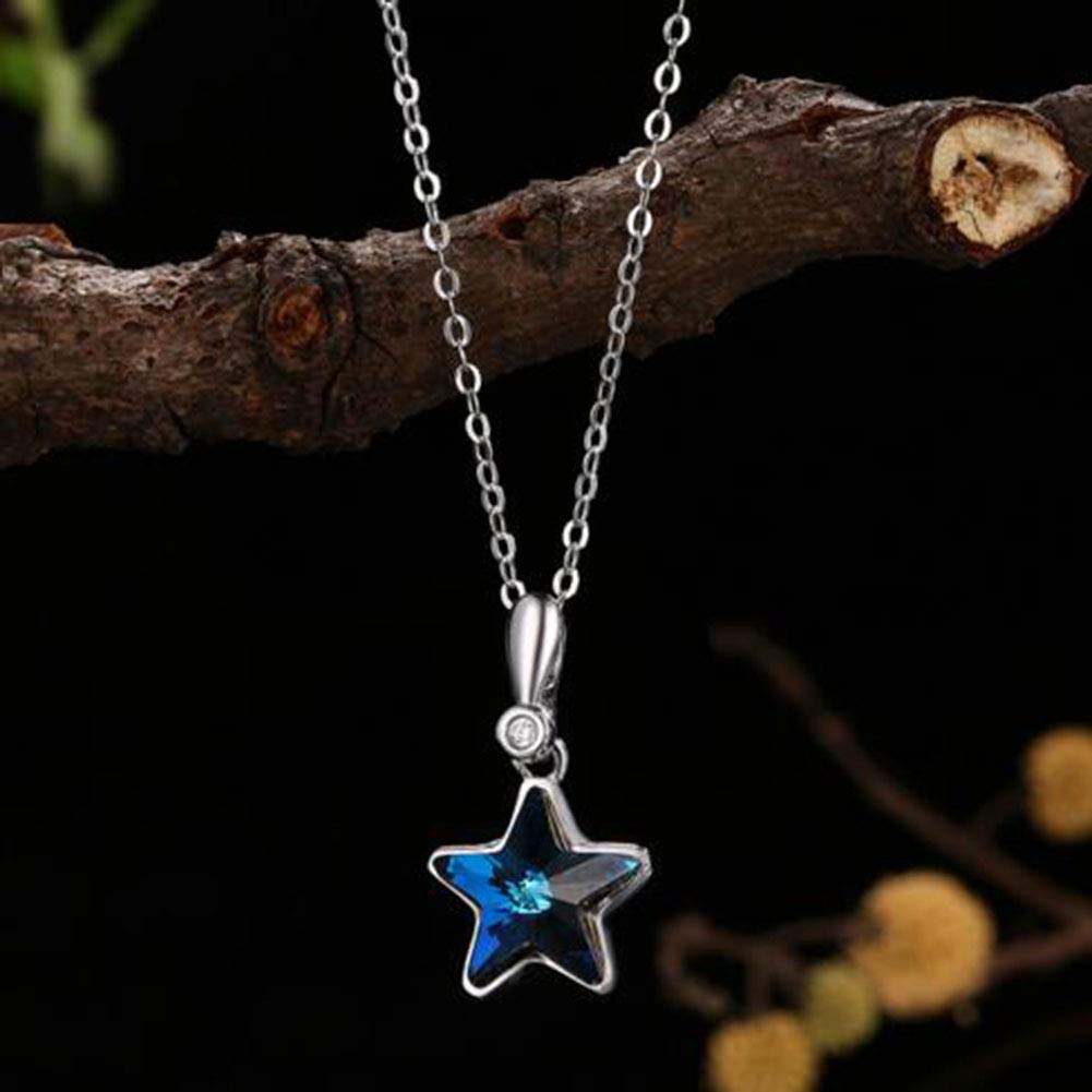 Collar de plata de ley 925 con colgante de pentagrama y estrella azul
