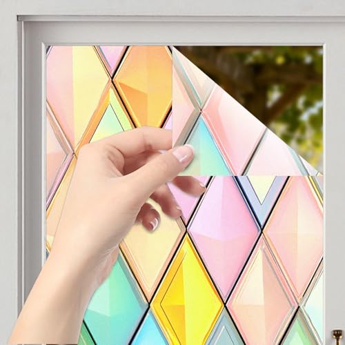 Image of Nuxovilar Pastel Geometric Diamond Pattern Window Film 17.7x39.4 PVC