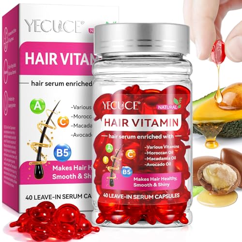 Suero de Vitamina para Cabello Dañado y Encrespado, Suero Tratamiento del Cabello con Aceite de Argán, Vitaminas A,C,E Pro Vit. B5 para Cuidado del Cabello Seco (40 unidad Rojo (Paquete de 1))